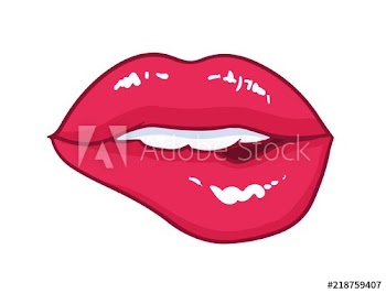 Sexy mouth with bright red glossy bitten lips isolated on white background