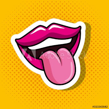 sexy mouth with tongue out in background yellow pop art style design
