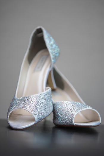 Shallow Depth of Field Photography of Gray Glittered Peep-toe Heeled Shoes