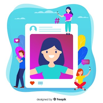 Sharing selfies on social media illustration Free Vector