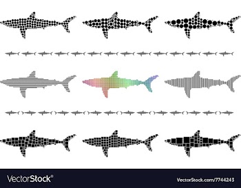 Shark silhouette mosaic set vector image