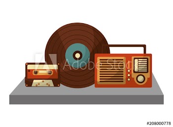 shelf with retro music icons design