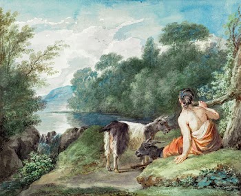 Shepherdess with goats in a landscape with a… | Free public domain illustration