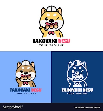 shiba dog is eating takoyaki logo collection