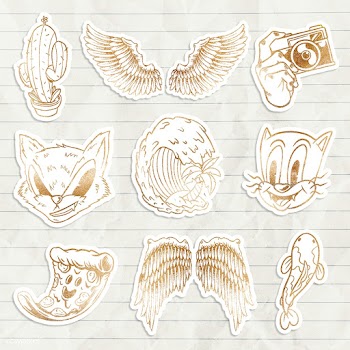 Shimmering golden cartoon sticker collection design resources | Free  illustration - 2365331