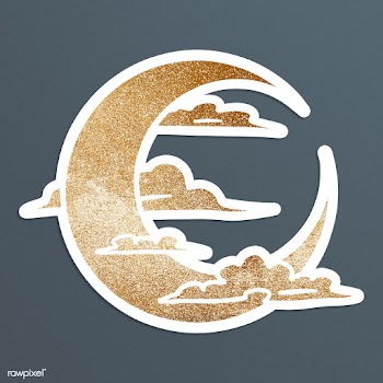 Shimmering golden crescent moon surrounded by clouds sticker overlay w.. | Free  illustration - 2358394