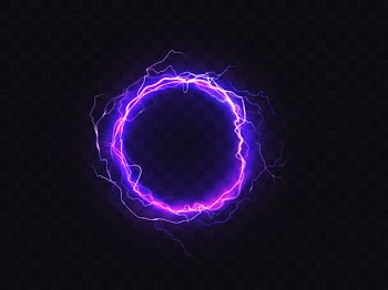 Shining circle of purple lighting isolated on dark background. Free Vector