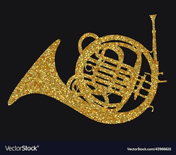shining silhouette of french horn on dark
