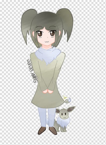 Shiny Eevee, grey haired female anime character transparent background PNG clipart