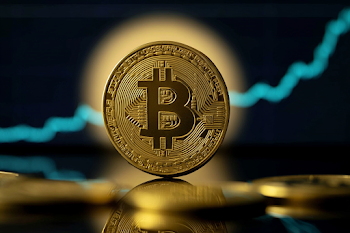 Shiny Gold Cryptocurrency Coin with Rising Price Chart