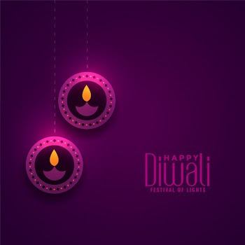 Shiny purple diwali lamp decoration festival illustration Free Vector