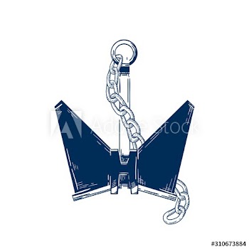 Ship anchor with chain vector illustration