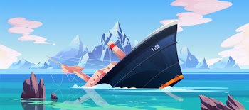 Shipwreck accident, ship run aground sink in ocean Free Vector