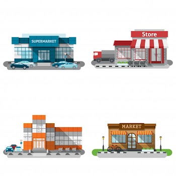 Shop buildings icons set Free Vector