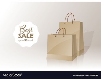 shopping bag sale banner with 50 off badge