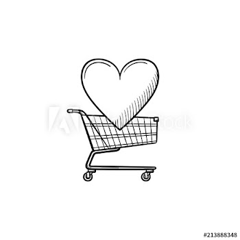 Shopping cart with heart hand drawn outline doodle icon