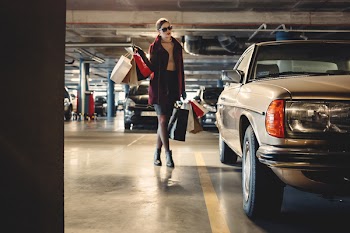Shopping freak in the parking lot