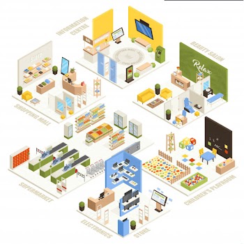 Shopping mall isometric composition poster Free Vector