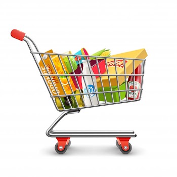 Shopping supermarket cart with grocery pictogram Free Vector