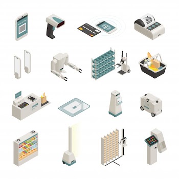 Shopping technologies isometric icons set Free Vector