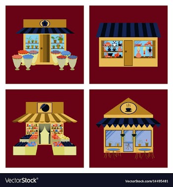 Shops and stores icons set in flat design vector image
