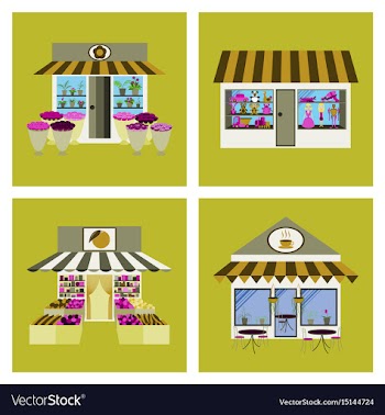 Shops and stores icons set in flat design vector image