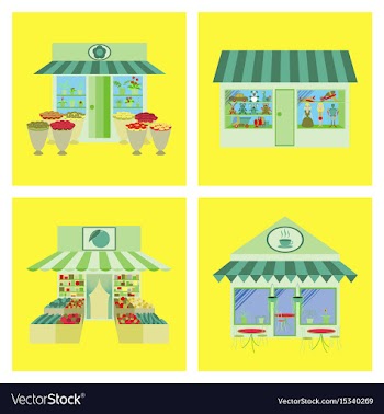 Shops and stores icons set in flat design vector image