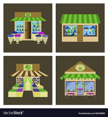 Shops and stores icons set in flat design vector image