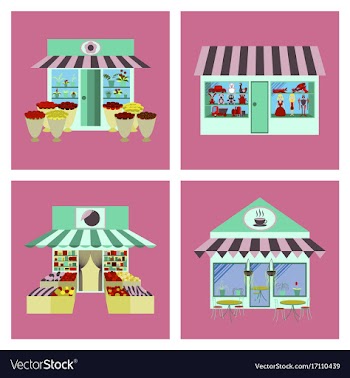 Shops and stores icons set in flat design vector image