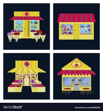 Shops and stores icons set in flat design vector image