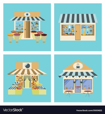 Shops and stores icons set in flat design vector image