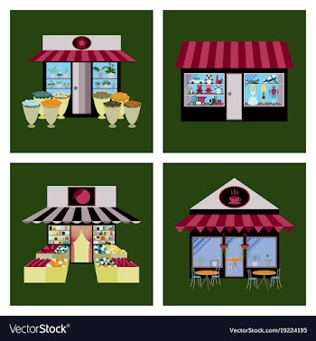 Shops and stores icons set in flat design vector image