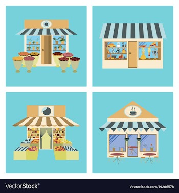 Shops and stores icons set in flat design vector image