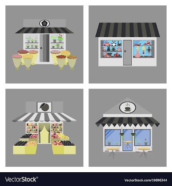 Shops and stores icons set in flat design vector image