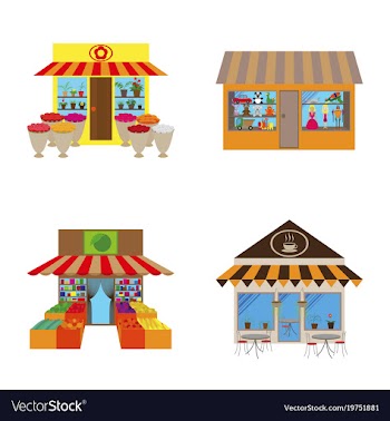 Shops and stores icons set in flat design vector image