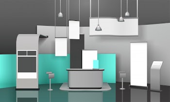 Showcase exhibit booth composition Free Vector