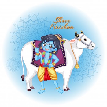 Shree krishna with cow Free Vector