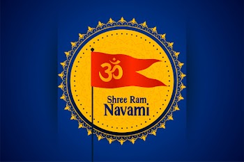 Shree ram navami festival card with om symbol flag Free Vector
