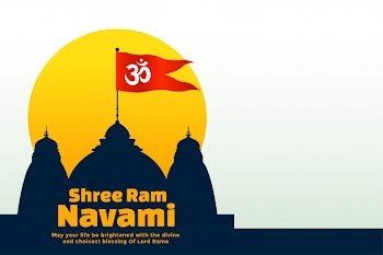 Shree ram navami festival card with template and flag Free Vector