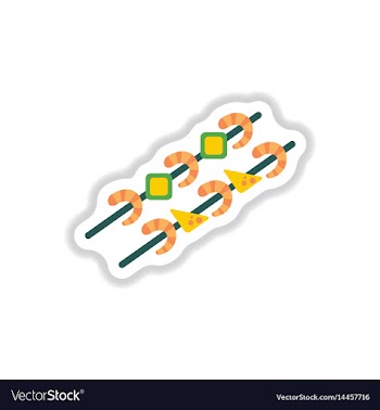 Shrimp on wood stick grilled shrimp skewers vector image