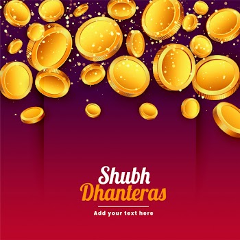 Shubh dhanteras falling golden coins festival card Free Vector