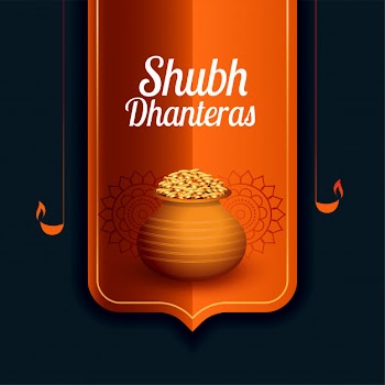 Shubh dhanteras festival card with gold coin kalash Free Vector