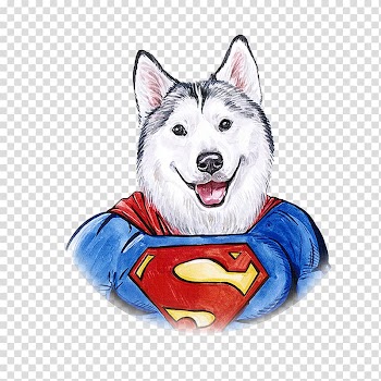 Siberian Husky Sakhalin Husky Clark Kent Watercolor painting Illustration, Hand painted Watercolor Dog Superman transparent background PNG clipart