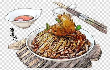 Sichuan cuisine Bon bon chicken Chicken lollipop, Hand painted color lead food Sichuan specialty gourmet bambo chicken transparent background PNG clipart