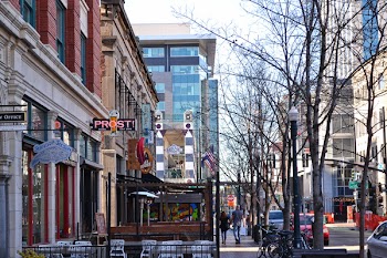 Sidewalk and Buildings With White Background