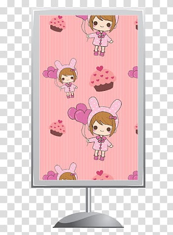 Signboards , girl holding heart balloons and cupcake framed transparent background PNG clipart