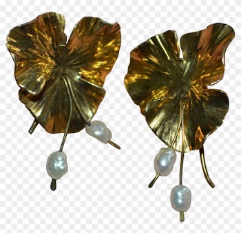 Signed Pearce Sterling Vermeil Lily Pad &amp; White Natural - Earrings
