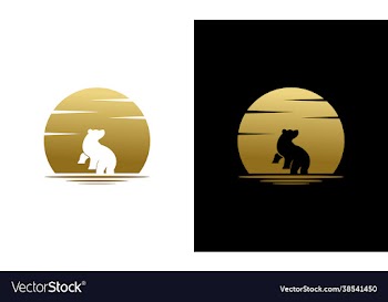 silhouette beauty howling bear and golden moon