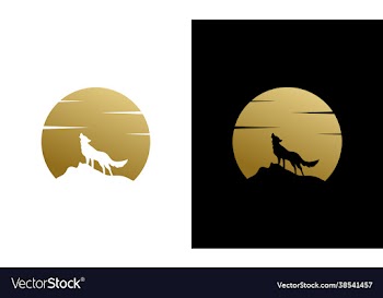 silhouette beauty howling wolf and golden moon