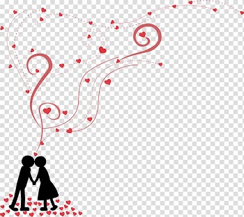 Silhouette couple with hearts illustration, wedding decoration transparent background PNG clipart